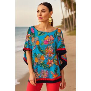 TRINA TURK Blue Floral Cover Up Blouse Shirt Top   Women's Size Medium